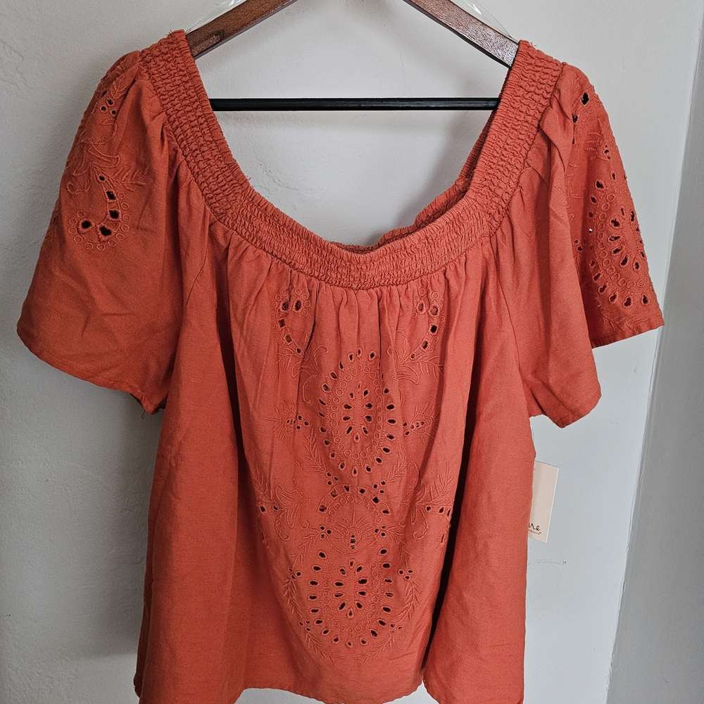 Nurture Eyelet Blouse with Off the Shoulder Flutter Sleeves